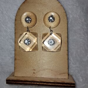 Vintate Crystal And Clear Lucite Drop Earrings